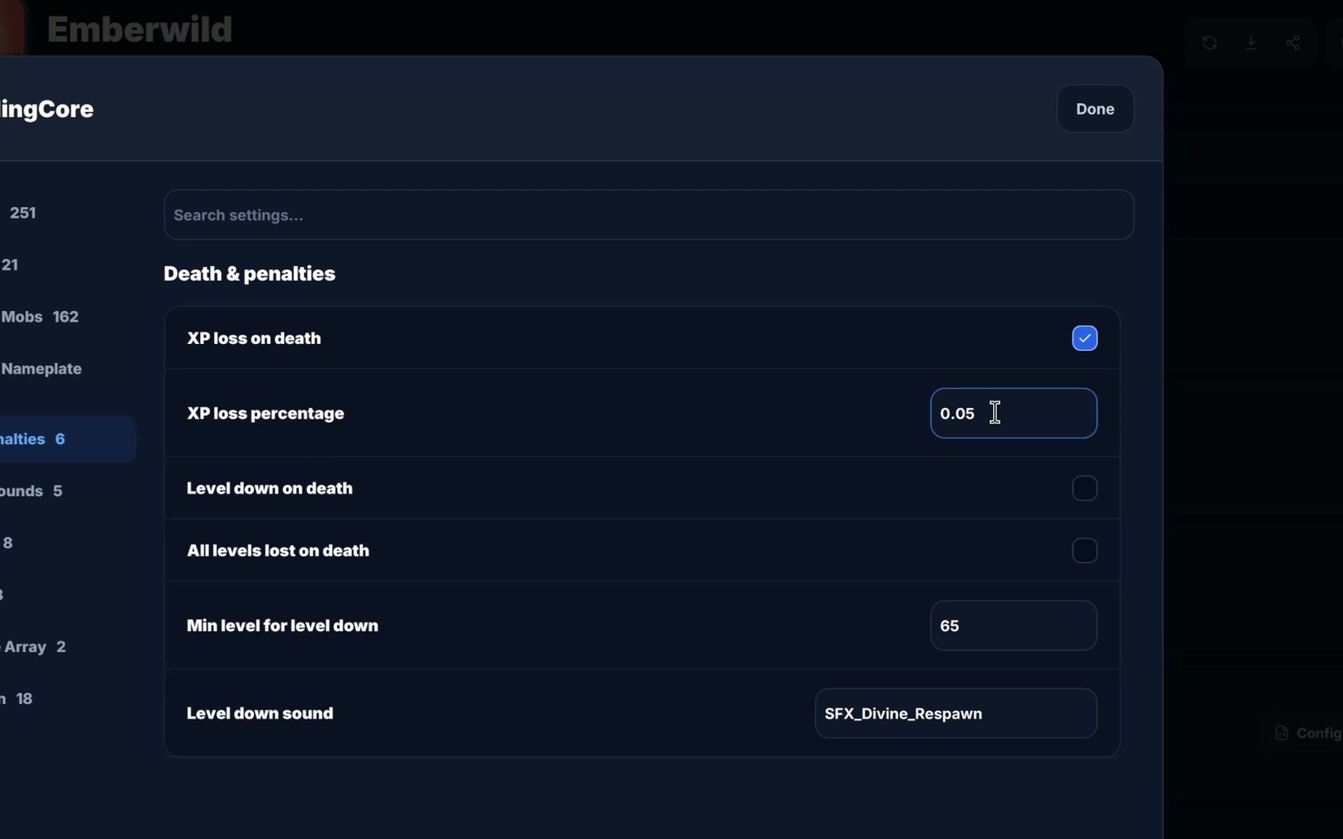 Opening a mod’s configuration in the launcher and editing its settings