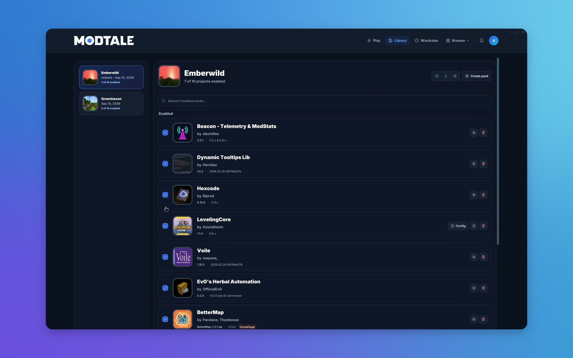 Search for a mod, enable it, clear the search, and enable another mod from the Disabled section.